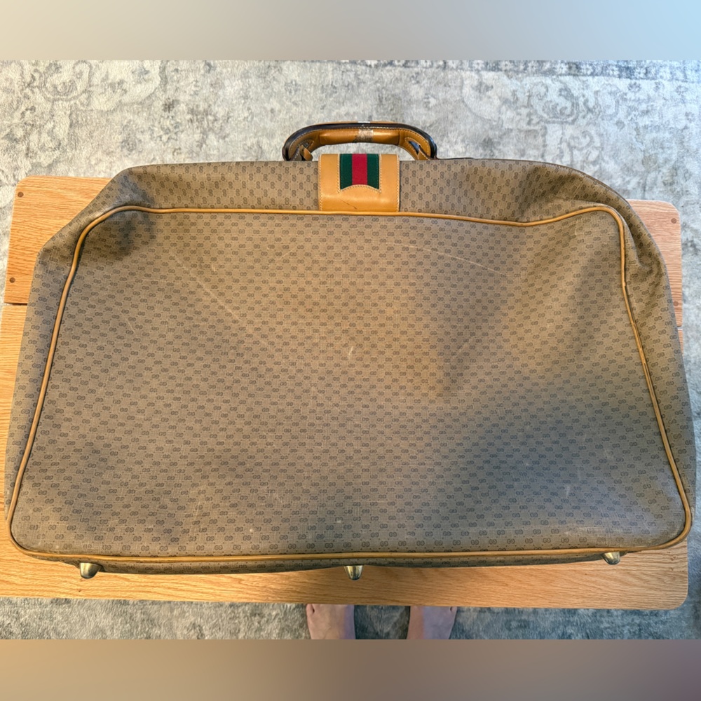 Vintage Gucci GG Monogram Suitcase Travel Bag Carry-On Brown Tan - Picture 8 of 16